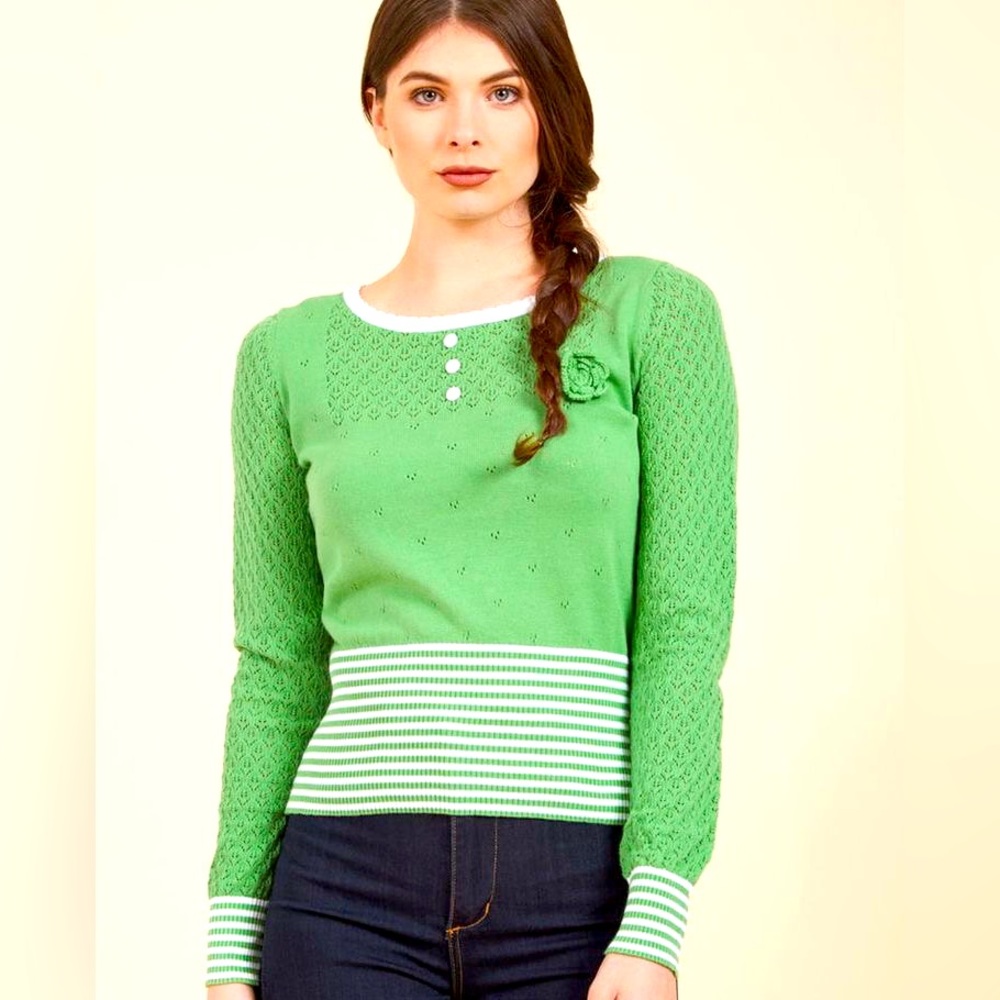 ModCloth Blutsgeschwister Parkside Pep Pointelle Eyelet Sweater Jumper Pullover